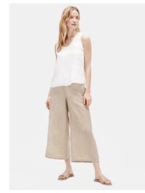Eileen Fisher organic wide leg undyed 100% Linen pants size S